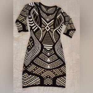 Forever 21 Geometric Long Sleeve Dress - Black and Tan